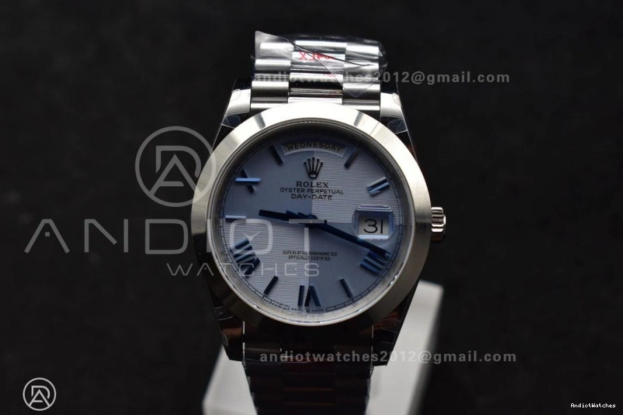 On President Steel Trendsetting Bracelet 40 A3255 GMF 703 V Dial Weighted Markers Tungsten Roman DayDate 904L Blue 0826